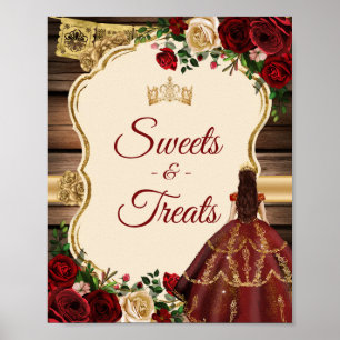 Mis Quince Burgundy Floral Rustic Sweet Treats Poster