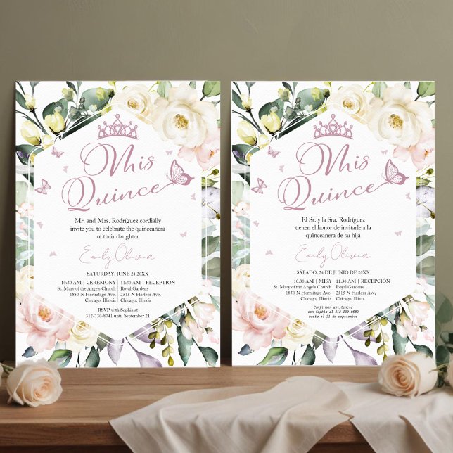 Mis Quince Butterfly Floral Quinceañera Bilingual Invitation (Creator Uploaded)