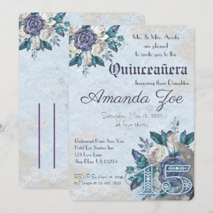 Mis Quince Dusty Blue Floral invitation