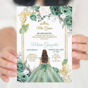 Mis Quince Dusty Green & White Birthday Invitation