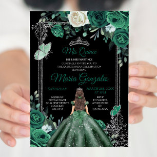 Mis Quince Emerald Green & Black Birthday Invitation