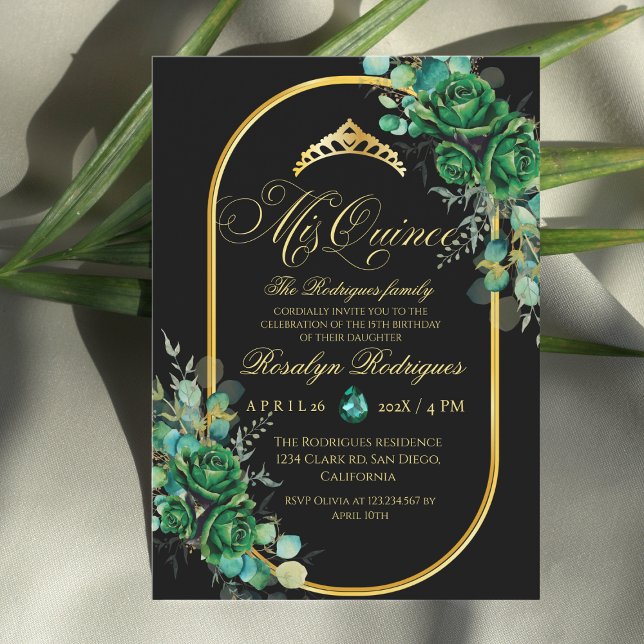 Mis Quince Emerald Green flowers 15th Birthday  Invitation (Creator Uploaded)