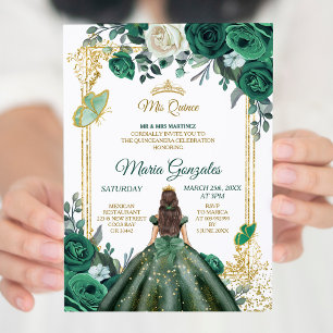 Mis Quince Emerald Green & White Birthday Invitation