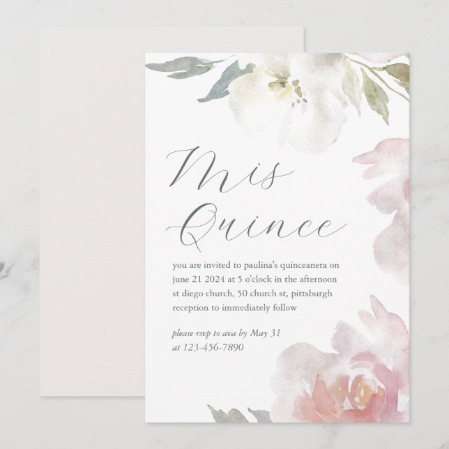 Mis Quince Floral 15 Years Birthday Quinceañera Invitation (Front/Back)