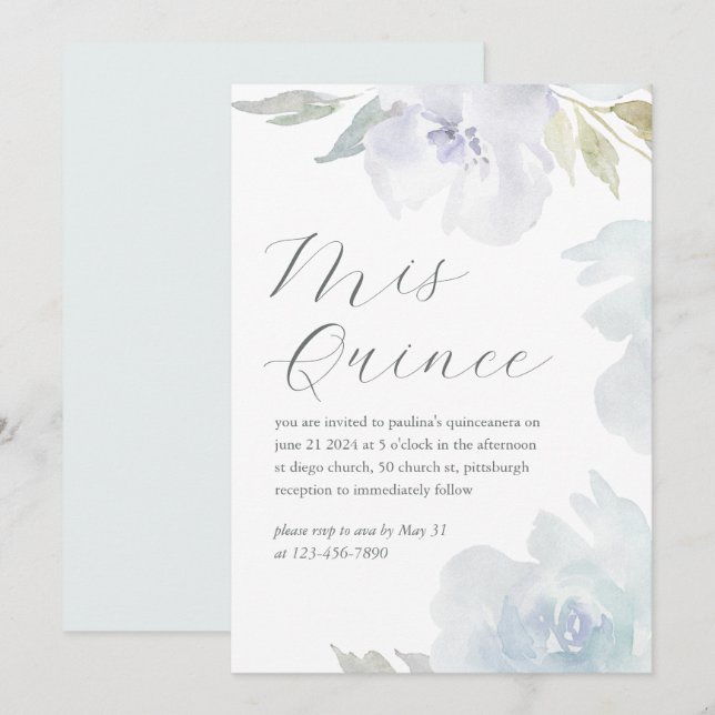 Mis Quince Floral 15 Years Birthday Quinceañera Invitation (Front/Back)