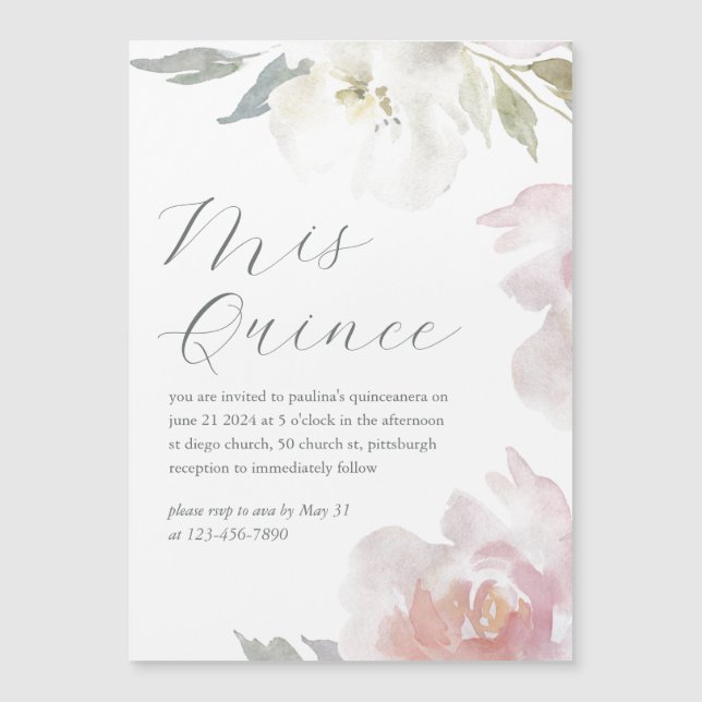 Mis Quince Floral 15 Years Birthday Quinceañera Magnetic Invitation (Front)