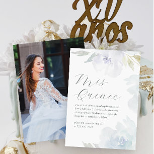 Mis Quince Floral 15th Birthday Quinceañera Photo Invitation