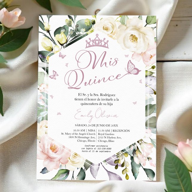 Mis Quince | Floral Photo Quinceañera Spanish Invitation (Creator Uploaded)
