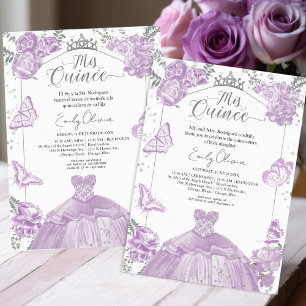 Mis Quince Invitation Bilingual Lavender Dress