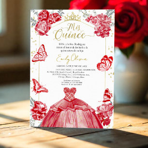 Mis Quince Invitation Spanish Red Dress Floral