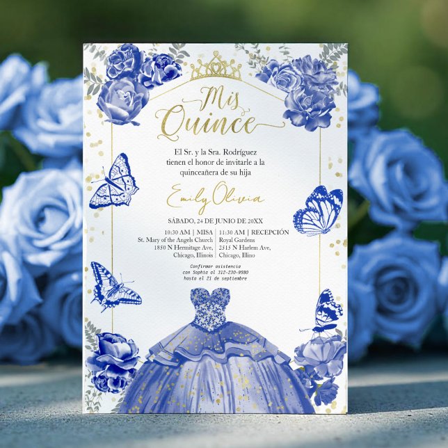 Mis Quince Invitation Spanish Royal Blue Dress (Creator Uploaded)