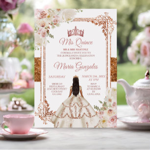 Mis Quince Ivory Cooper Floral Birthday Crown Invitation