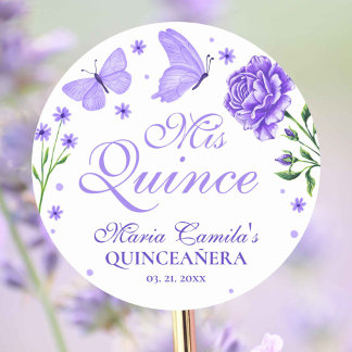 Mis Quince Lilac Purple Floral Quinceañera Classic Round Sticker