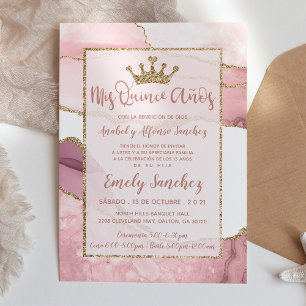 Mis Quince Marble Agate Rose Gold Photo Spanish Invitation