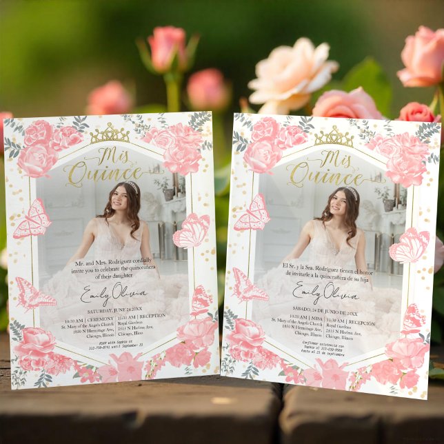 Mis Quince Photo Budget Invitation Bilingual Pink (Creator Uploaded)