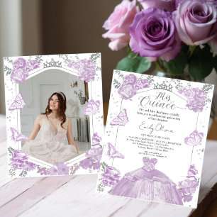 Mis Quince Photo Budget Invitation Lavender Floral