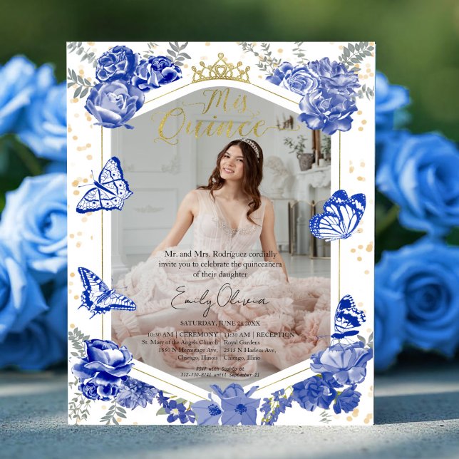 Mis Quince Photo Budget Invitation Royal Blue (Creator Uploaded)