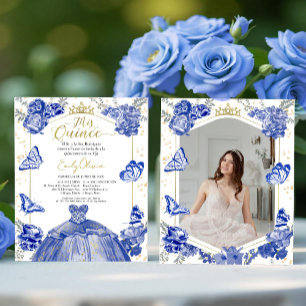 Mis Quince Photo Budget Invitation Spanish Blue