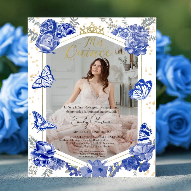 Mis Quince Photo Budget Invitation Spanish Blue (Creator Uploaded)