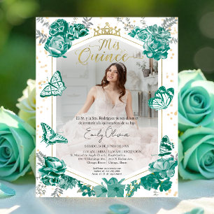 Mis Quince Photo Budget Invitation Spanish Green