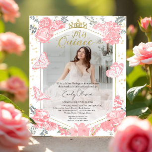 Mis Quince Photo Budget Invitation Spanish Pink