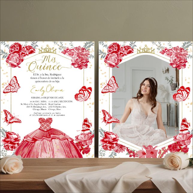 Mis Quince Photo Budget Invitation Spanish Red (Creator Uploaded)