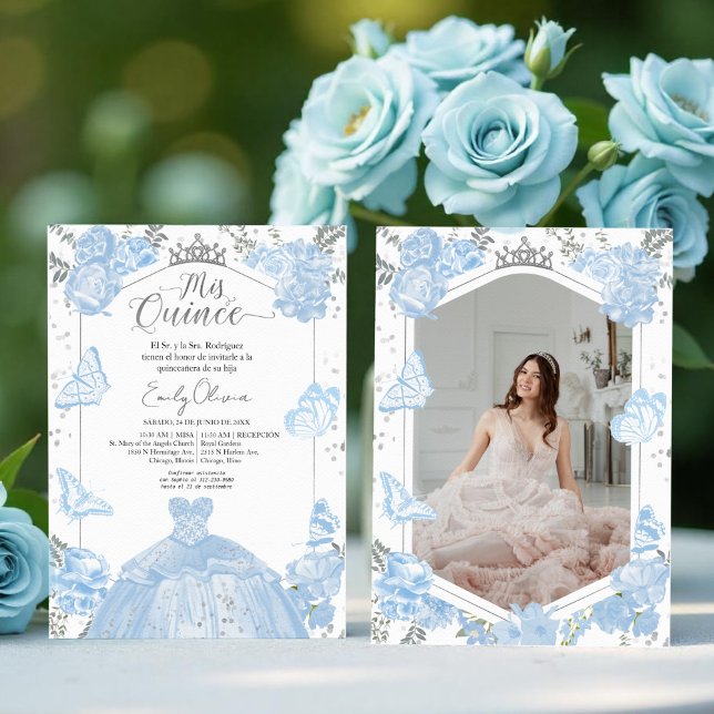 Mis Quince Photo Invitation Spanish Dusty Blue (Creator Uploaded)