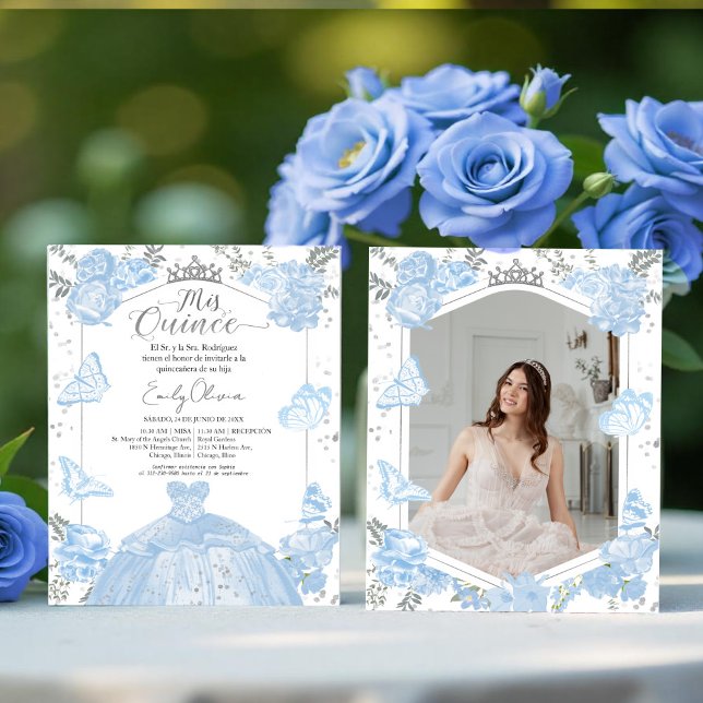Mis Quince Photo Invitation Spanish Dusty Blue (Creator Uploaded)