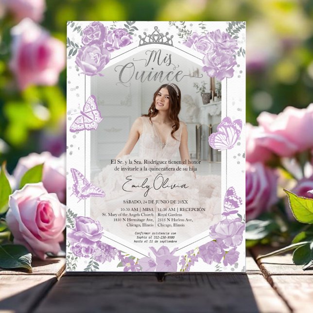 Mis Quince Photo Invitation Spanish Lavender (Creator Uploaded)