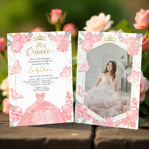 Mis Quince Photo Invitation Spanish Pink Floral