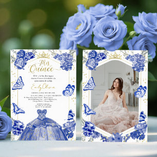 Mis Quince Photo Invitation Spanish Royal Blue