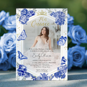 Mis Quince Photo Invitation Spanish Royal Blue