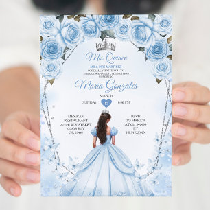 Mis Quince Powder Blue Floral Crown Quinceañera Invitation