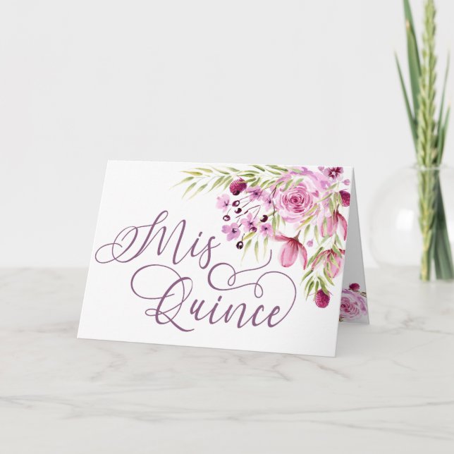 Mis Quince Purple Floral Watercolor 15th Birthday Invitation (Front)