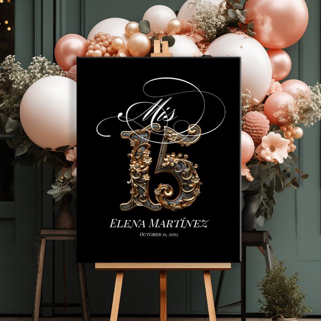 Mis Quince Quinceanera gold design welcome sign (Creator Uploaded)