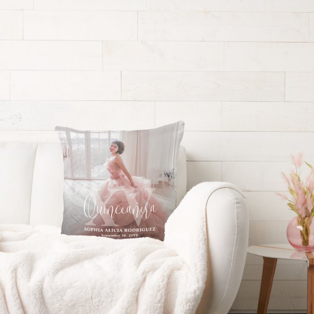 Mis XV Años Chic Modern Photo Quinceañera Keepsake Cushion (Couch)