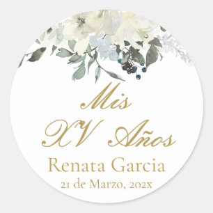 Mis XV años flores rosas Classic Round Sticker