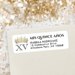 Mis XV Años Gold Quinceañera Crown Return Address<br><div class="desc">Add a stylish personalised touch to Quinceañera invitations and thank you notes with Roman numerals XV "Mis Quince Años" return address labels. All wording on this template is simple to customise. The colours and font styles can be easily changed with the Zazzle Design Editor tool. The modern minimalist black and...</div>