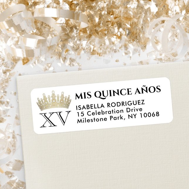 Mis XV Años Gold Quinceañera Crown Return Address (Creator Uploaded)