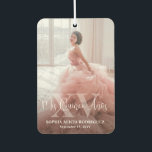 Mis XV Años Quinceañera 15th Birthday 2 Photo Car Air Freshener<br><div class="desc">Commemorate the quinceañera's special birthday celebration with an elegant modern "Mis Quince Años" 2 photo car air freshener. The picture and all wording on this template are simple to personalise, and can be different or the same on front and back. The colours, font styles and overlay opacity can be easily...</div>