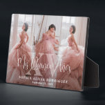 Mis XV Años Quinceañera 3 Photo Collage Birthday Plaque<br><div class="desc">Commemorate the quinceañera's special 15th birthday celebration with an elegant modern photo plaque "Mis Quince Años" keepsake gift. The pictures and all wording on this template are simple to personalize. The colors, font styles and overlay opacity can be easily customized with the Zazzle Design Editor tool. The unique minimalist black...</div>