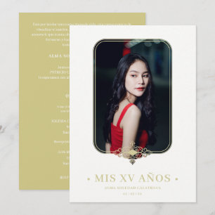 Mis XV Lace Flourish Golden Effect Photo Spanish Invitation