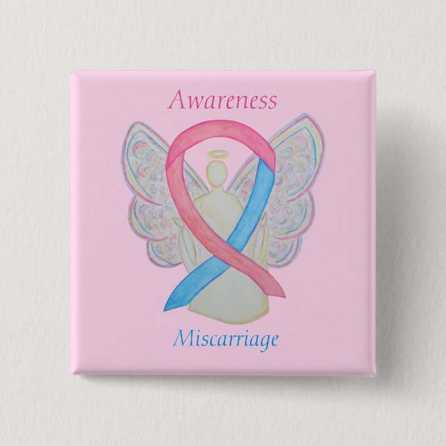 Miscarriage Awareness Ribbon Angel Custom Art Pins (Front)
