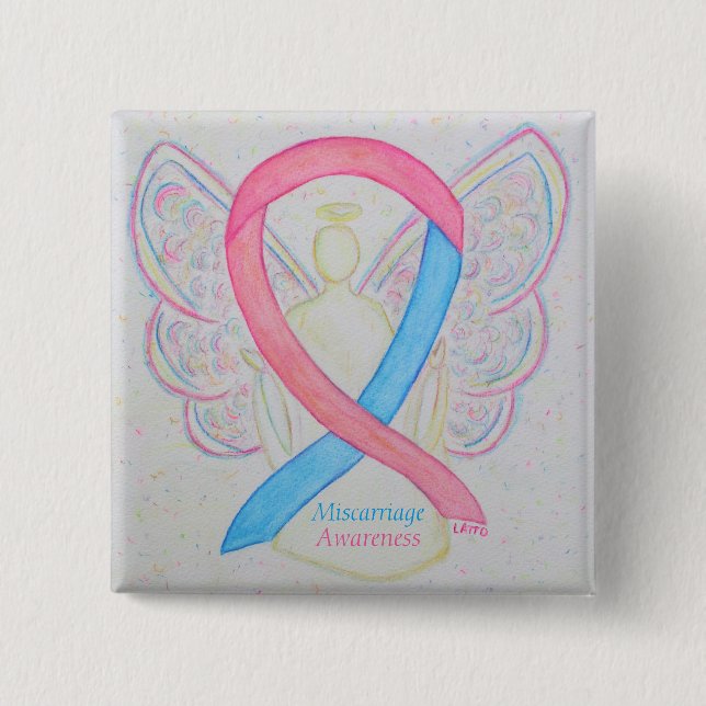 Miscarriage Awareness Ribbon Angel Custom Art Pins (Front)