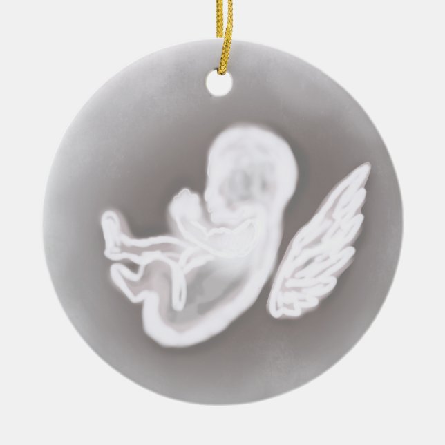 Miscarriage Memorial Ultrasound Snow Angel Ceramic Tree Decoration (Front)