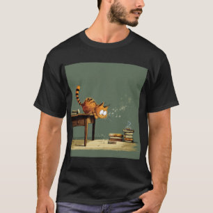 Mischief Cat Knocking Books – Whimsical Illustrati T-Shirt