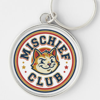 Mischief Club Winking Cat Badge Key Ring