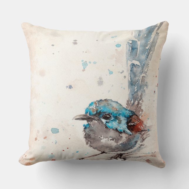 Mischief In The Making (Fairy Wren) Cushion (Front)
