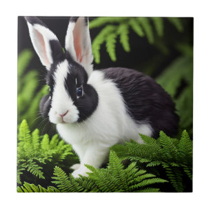 Mischief The Black And White Bunny, Ceramic Tile