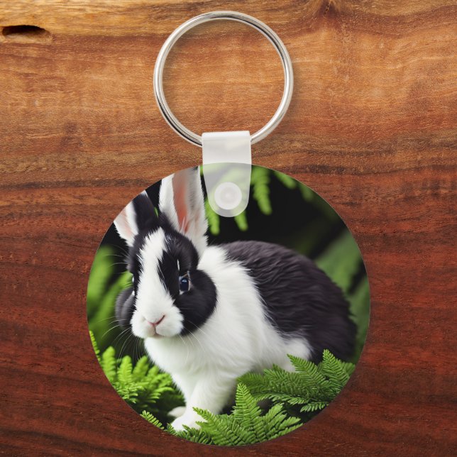 Mischief The Black And White Bunny, Keyring (Front)